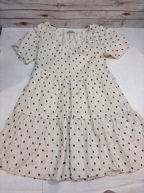 Madewell Lorelei Ivory Dress with Black Clip Dot Pattern